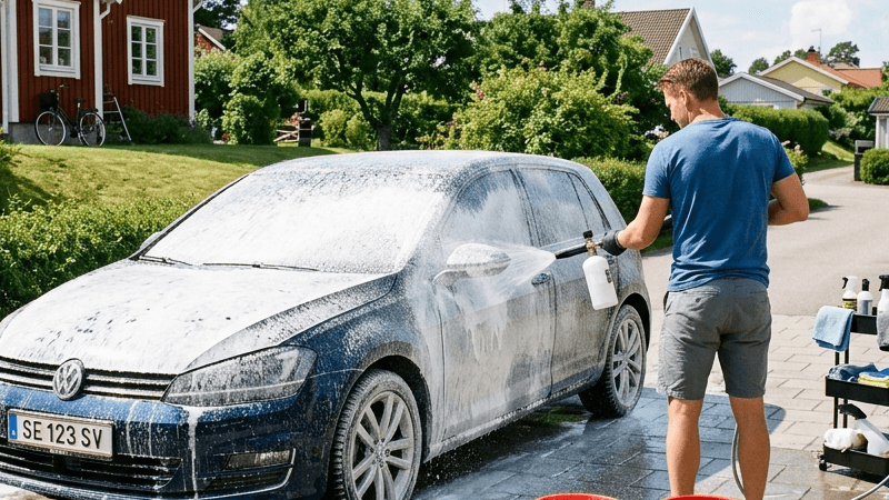 Bilvård — professionell biltvätt med foam lance