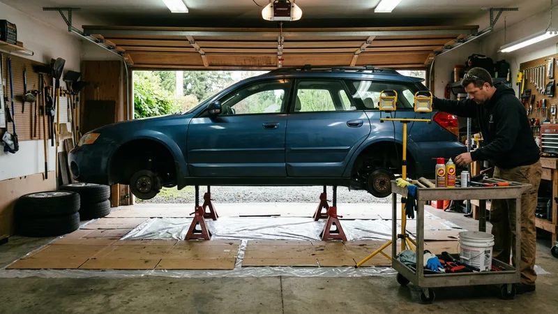 Steg 1: Förbered arbetsplatsen och hissa upp bilen — säkerheten först