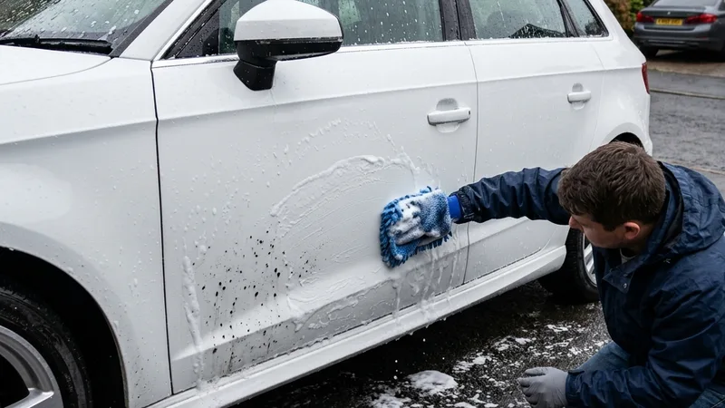Steg 2: Tvätta bilen först — få bort lös smuts innan tjärborttagning